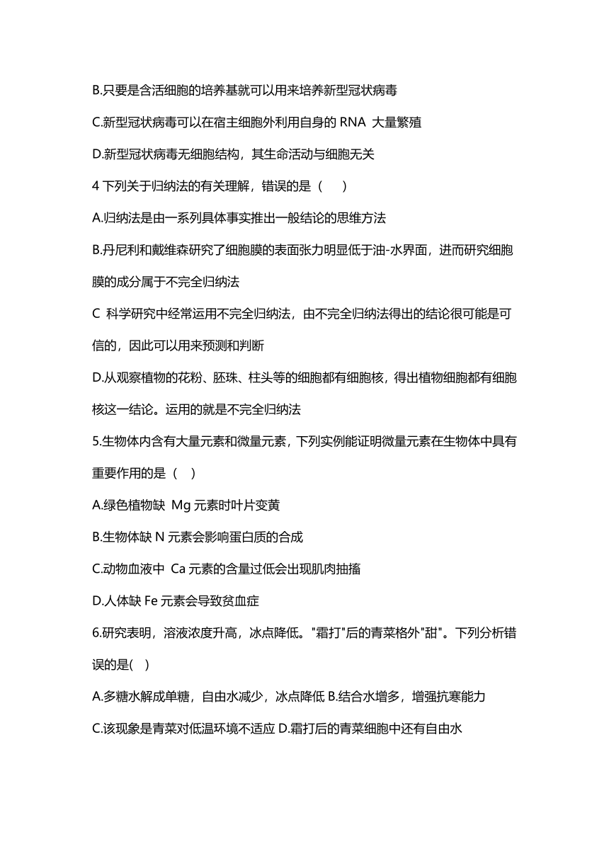 2021-2022 学年上学期期中考试高一年级生物试题 （word版含答案）