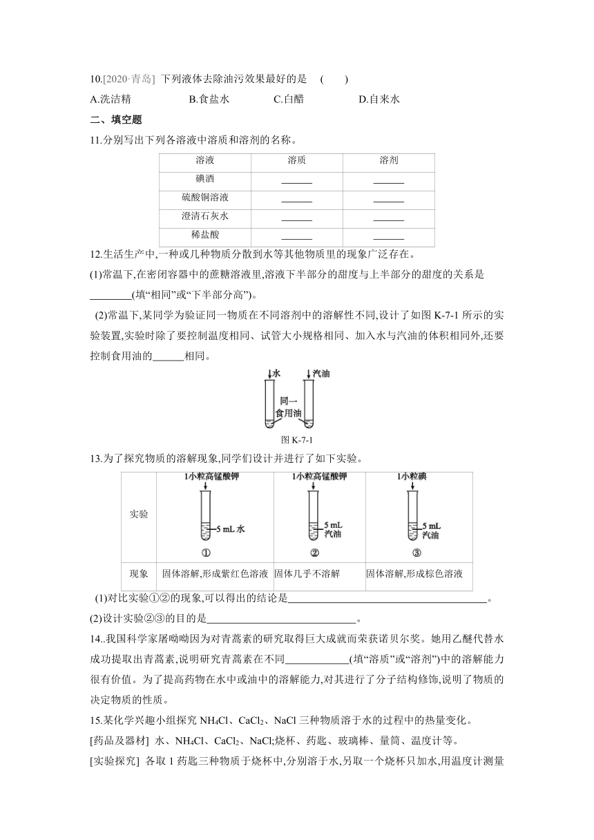 9.1溶液的形成同步练习--2020-2021学年九年级化学人教版下册（含答案）