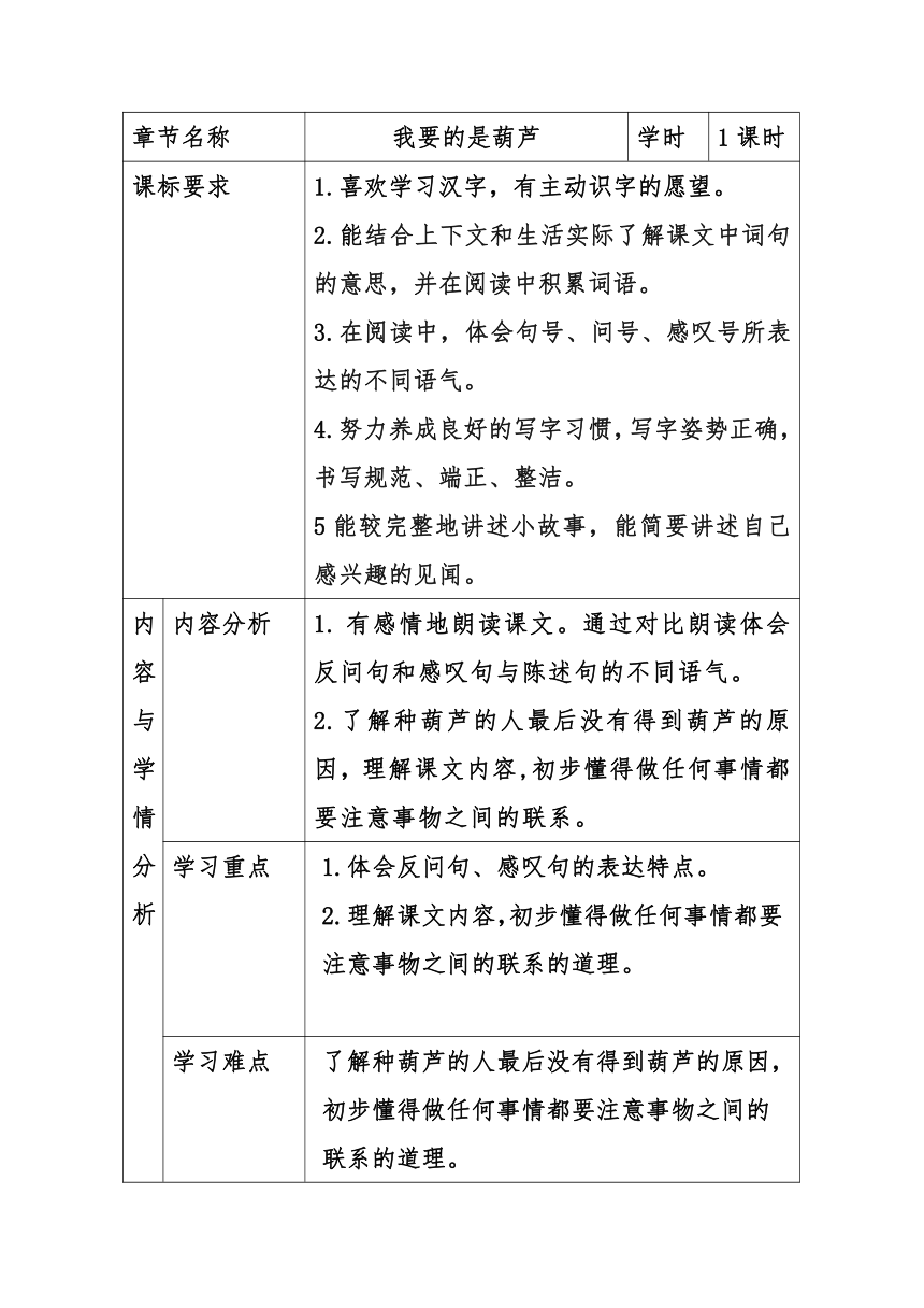 14 我要的是葫芦 （教案）（表格式）