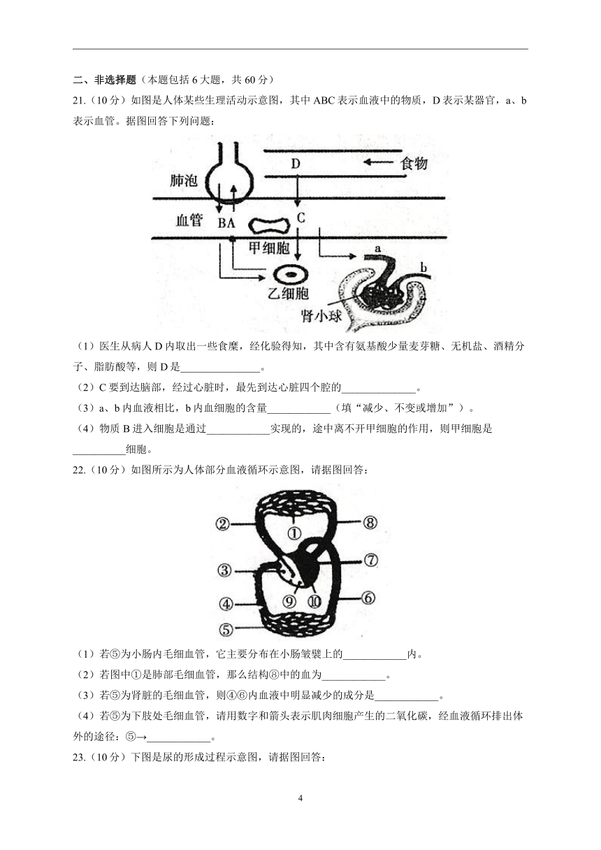 2022-2023学年北师大版八年级上学期开学摸底考试生物试卷A卷 (word版  含答案）