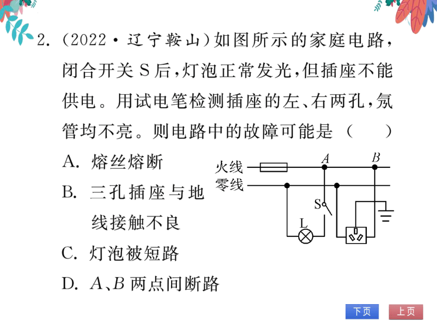 【2023版】人教版物理九全-第19章 生活用电 专题十八 家庭电路故障分析 习题课件