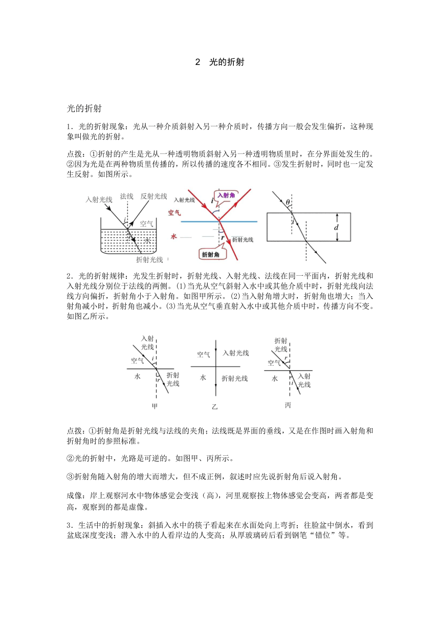 2.2 光的折射 同步讲义（方法指导+典例+专训）