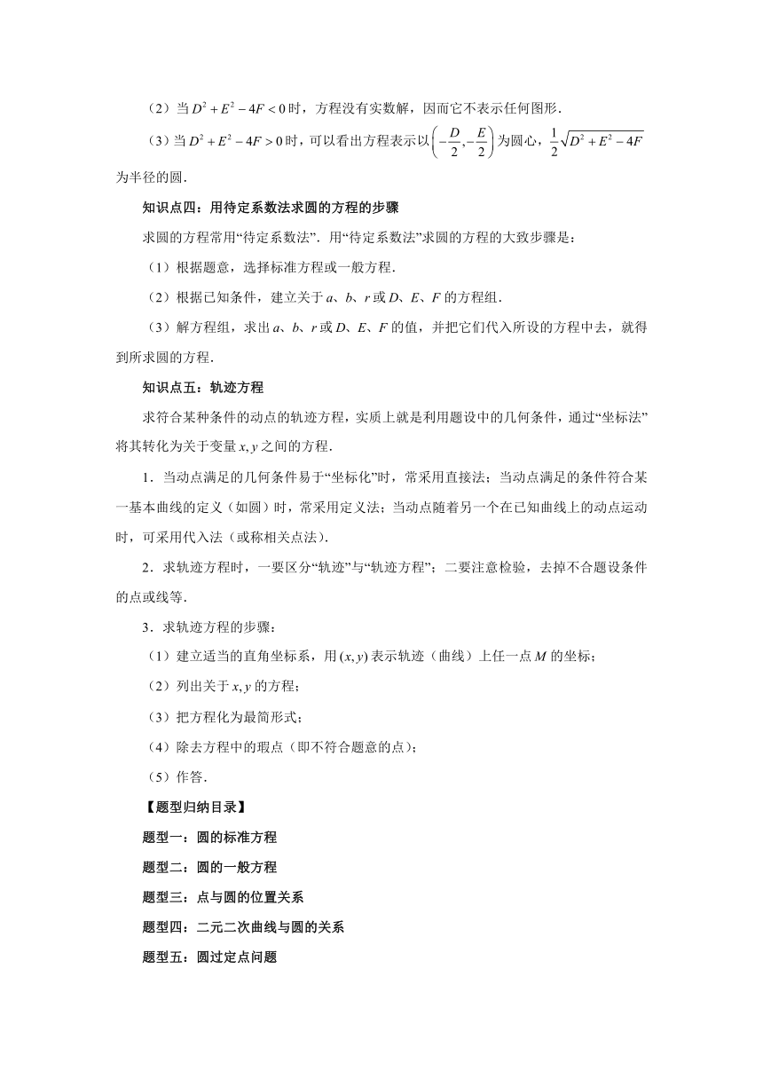 高二数学人教A版2019选择性必修第一册 2.4 圆的方程    精品讲义（Word版含答案）