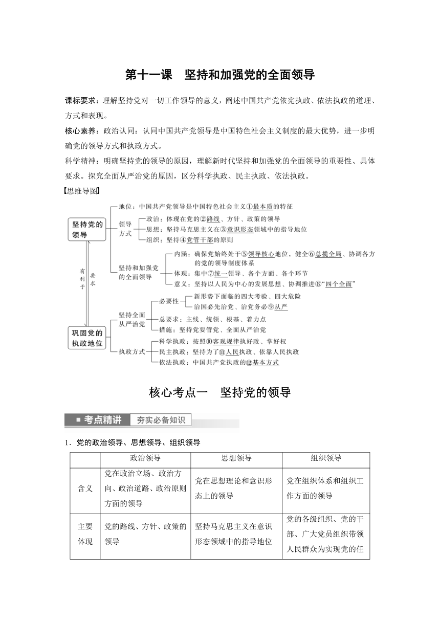2023年江苏高考思想政治大一轮复习必修3 第十一课 坚持和加强党的全面领导学案