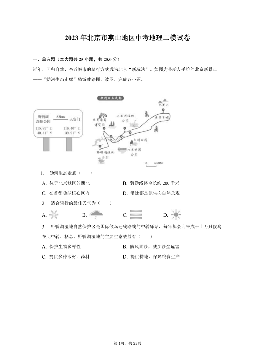 2023年北京市燕山地区中考地理二模试卷(含解析）