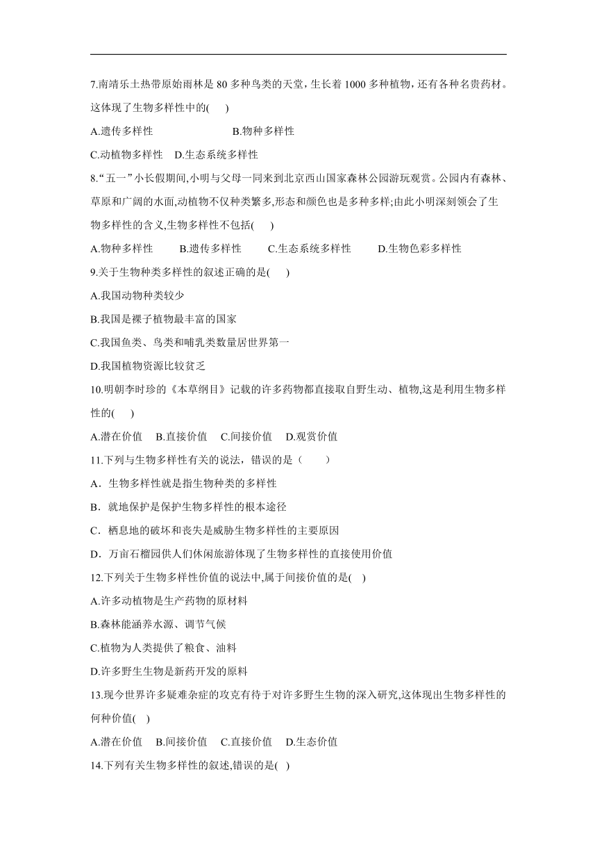 5.15.1 生物多样性 课时作业（含解析）