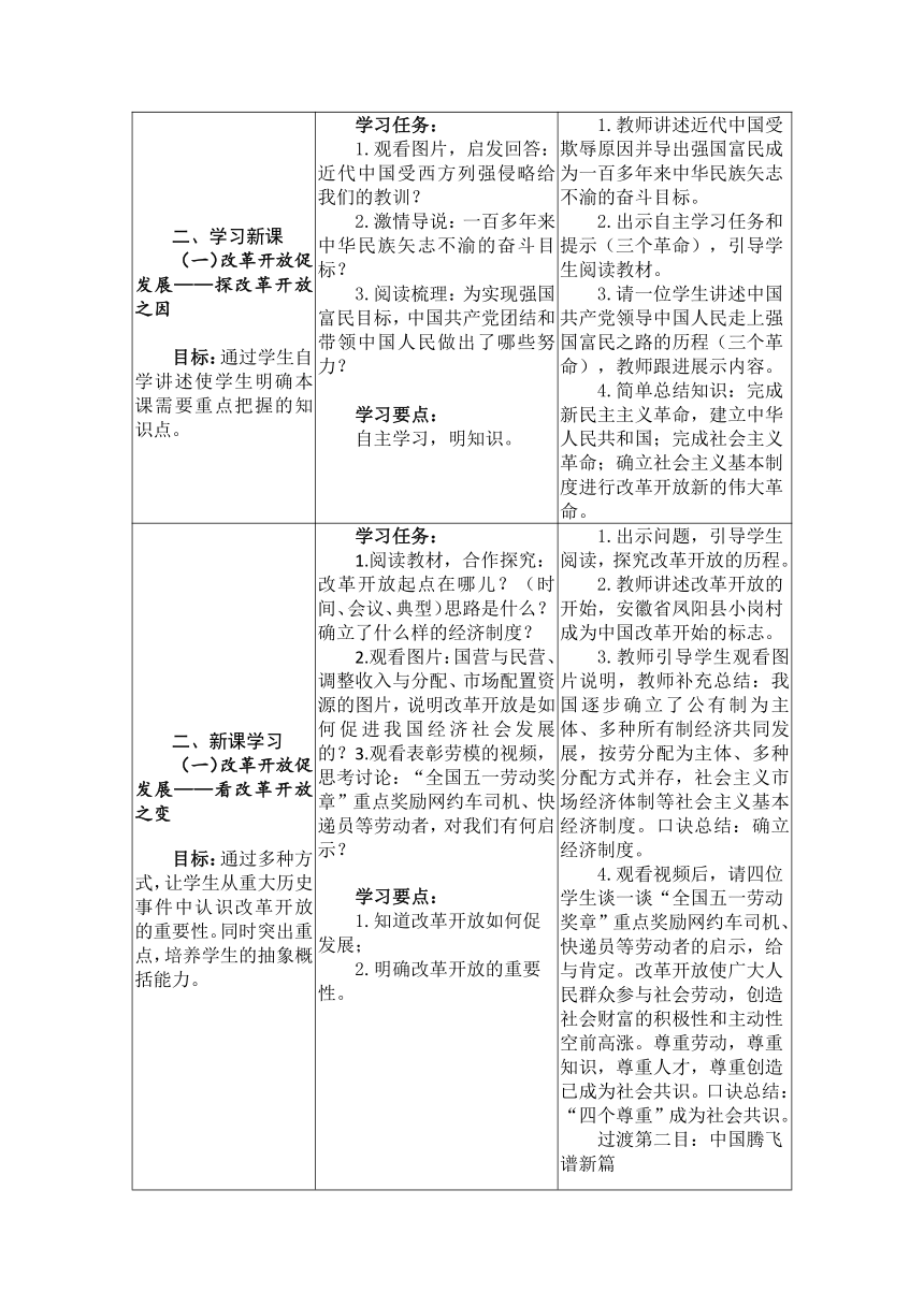 1.1 坚持改革开放 教案 （表格式）