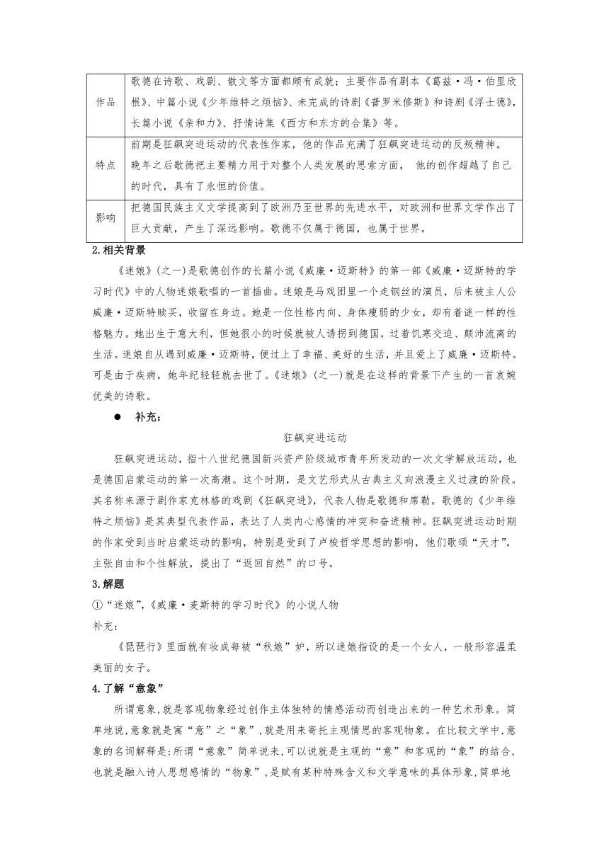 13.1《迷娘（之一）》（同步学案）2023学年高二语文选择性必修中册同步备课系列（统编版）