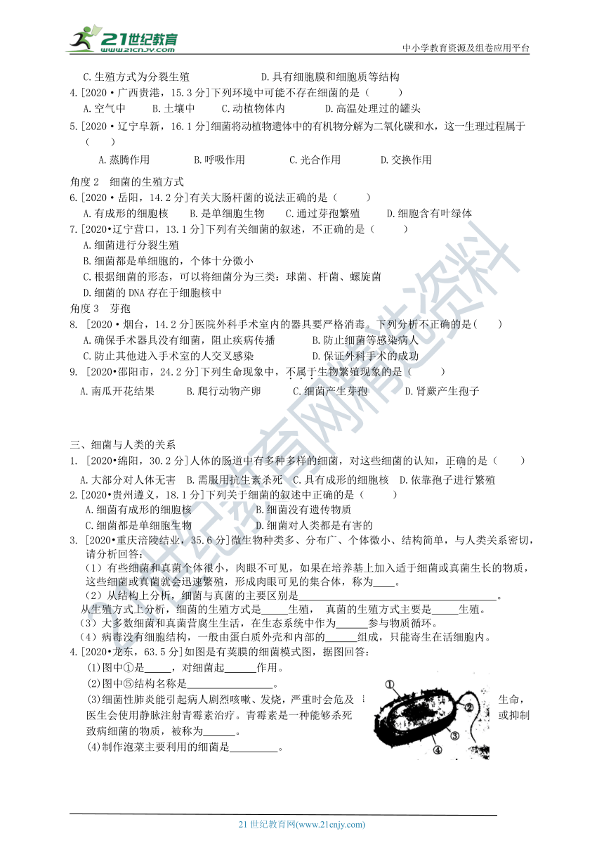 济南版中考真题汇编2.3.2细菌（含答案）