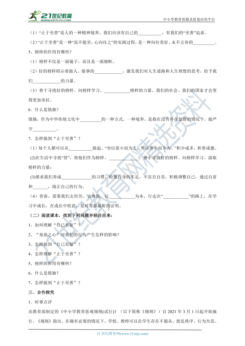 （核心素养目标）7.3.2《青春有格》学案（含答案）