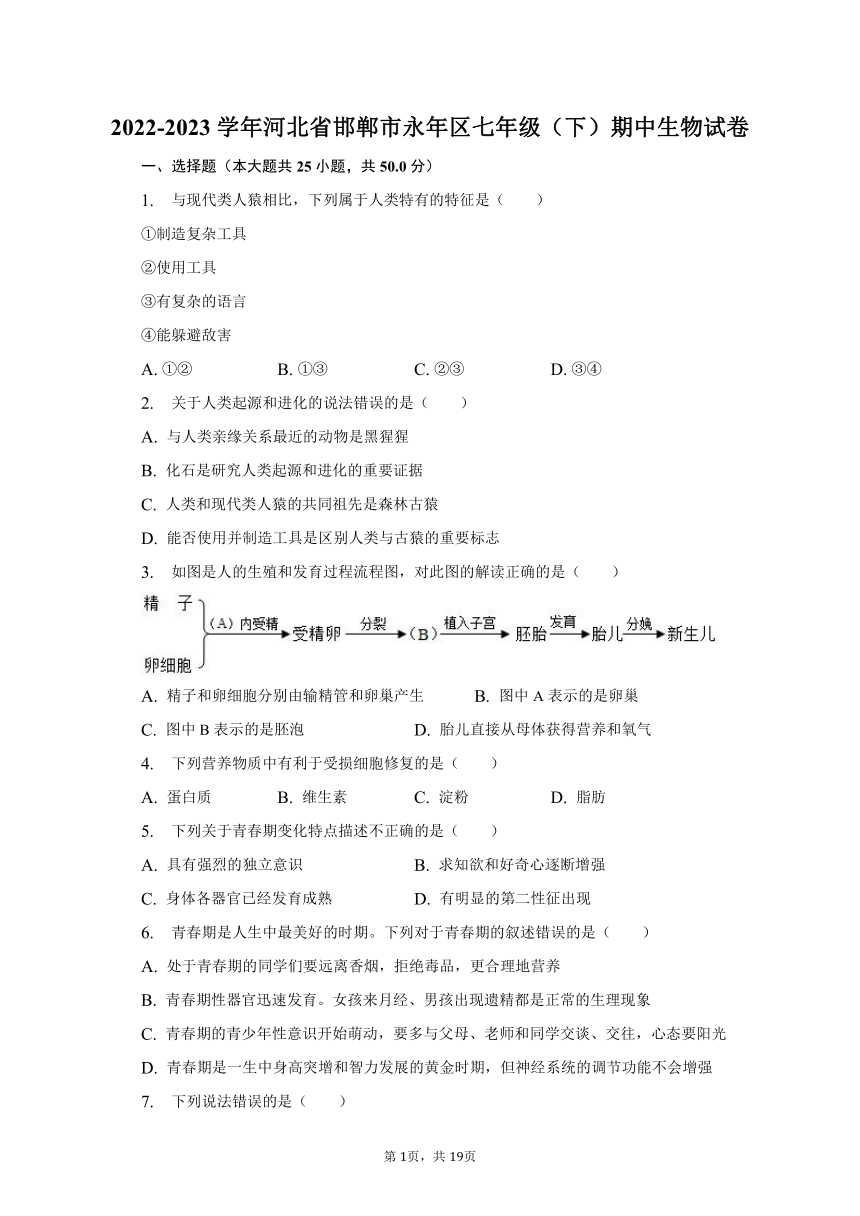 2022-2023学年河北省邯郸市永年区七年级（下）期中生物试卷（含解析）