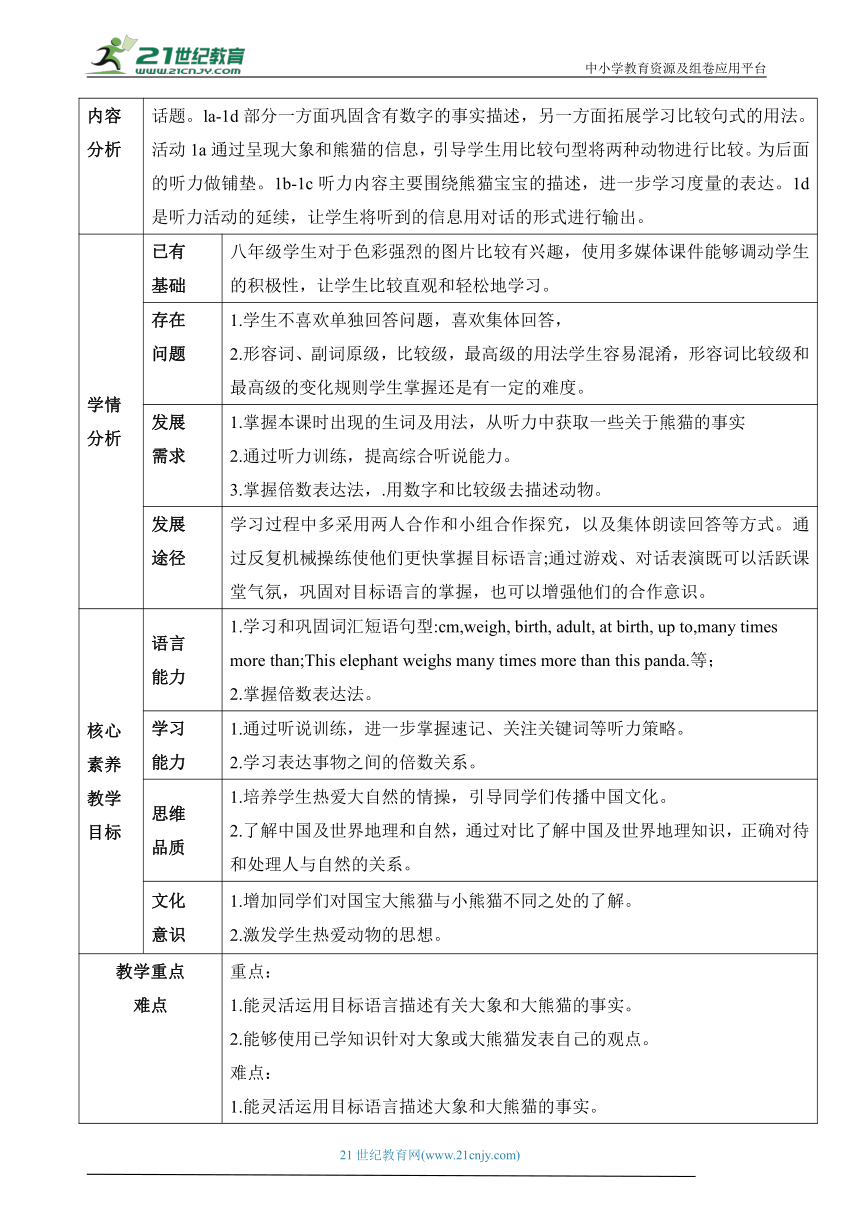 【新课标】Unit 7 What's the highest mountain in the worldSection B(1a～1d) 表格式教学设计 人教版英语八年级下册