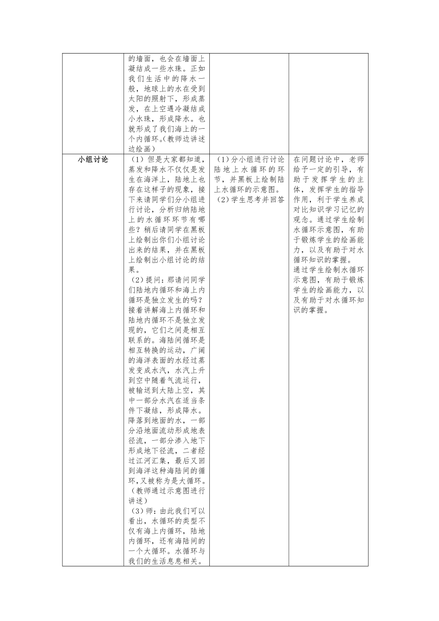 2.4水循环过程及地理意义 教案（表格式）