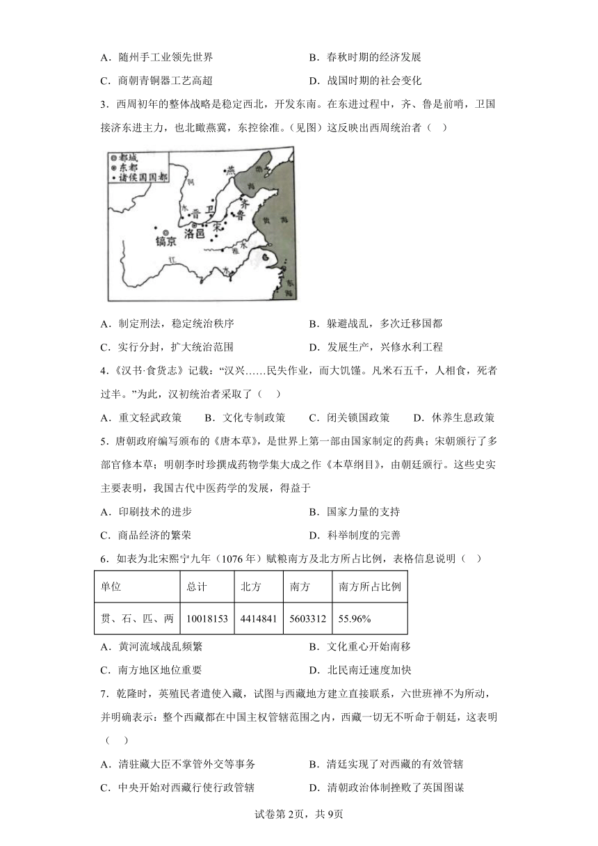 2024年广东省广州市部分学校中考一模历史试题（含解析）