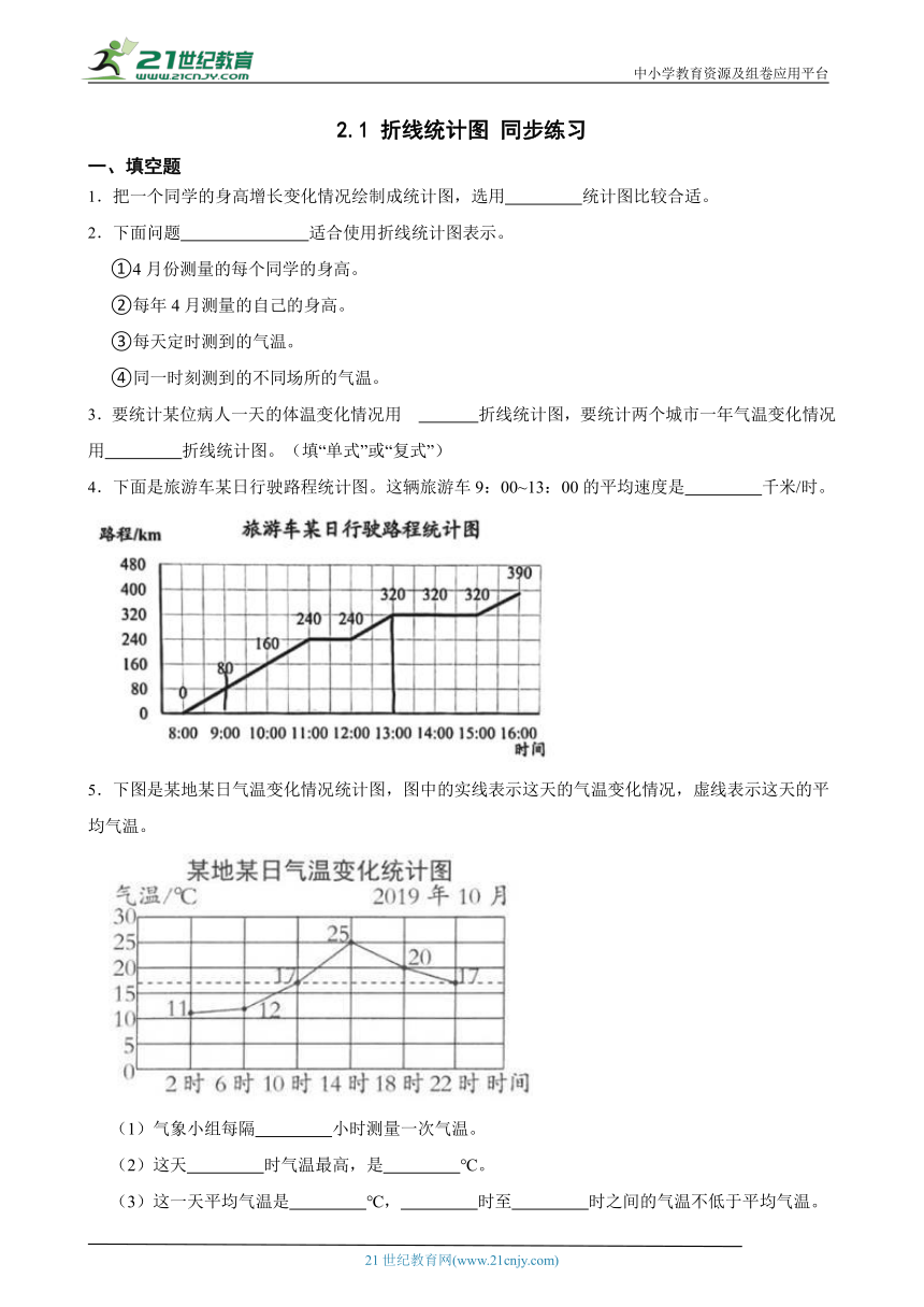 北京版五下数学2.1 折线统计图 同步练习（含答案）