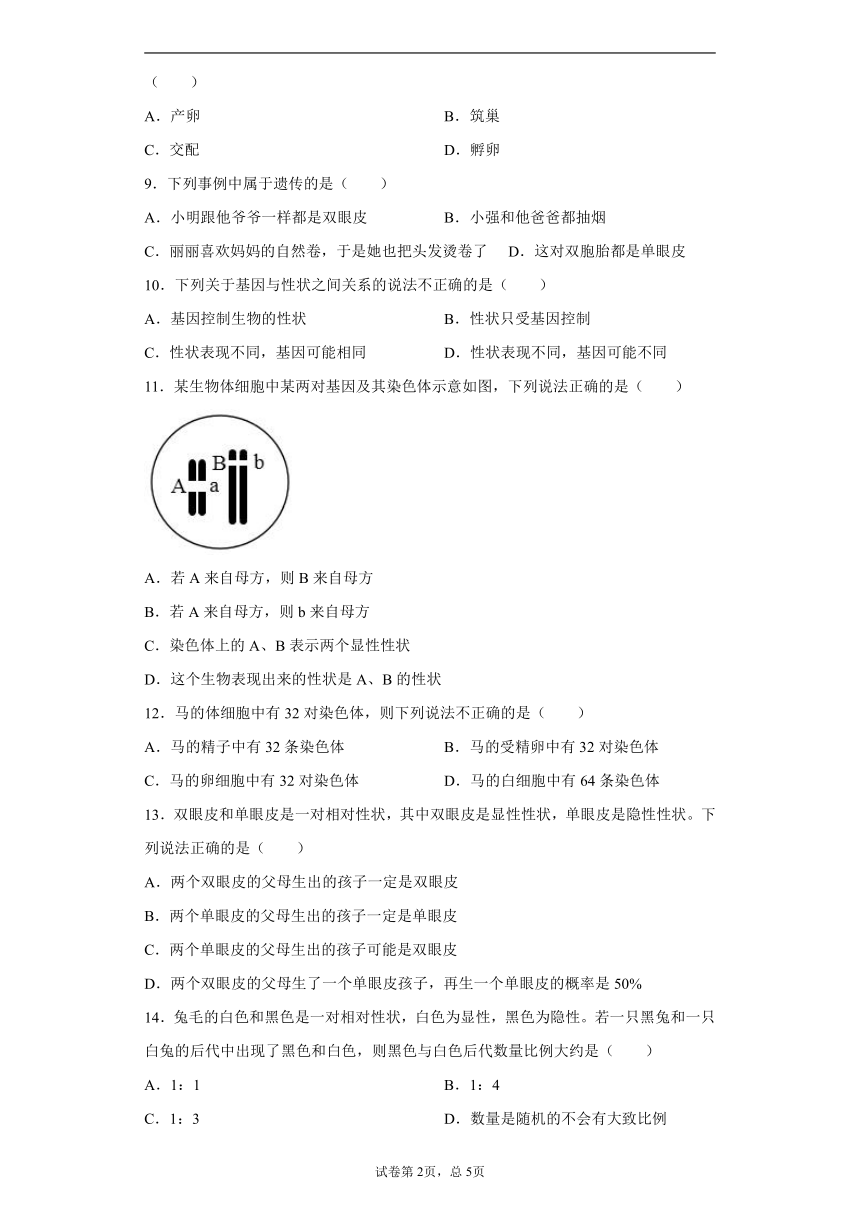 江西省萍乡市安源区等六区县2020-2021学年八年级下学期期中质量检测生物试题（word版 含解析）