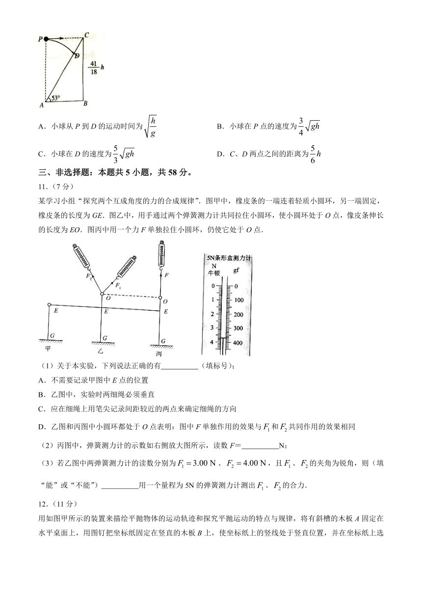 安徽省淮北市濉溪县2023-2024学年高一下学期第一次月考物理试题（含解析）