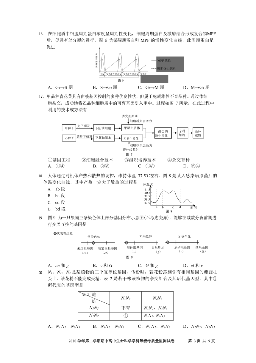 上海市宝山区2021届高三下学期4月期中等级考质量监测（二模）生物试题     含答案