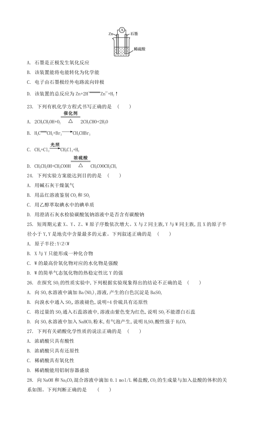 江苏省2023年1月普通高中学业水平合格性考试模拟试卷（一）化学 （含答案）