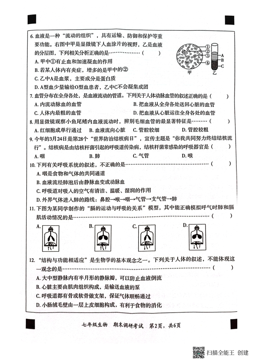 河北省保定市顺平县2022-2023学年七年级下学期期末考试生物试题 （pdf版 无答案）
