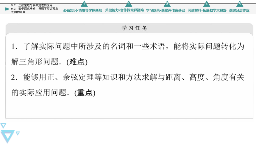 第9章 9.2 正弦定理与余弦定理的应用 +9.3 数学探究活动：得到不可达两点之间的距离 课件（共74张PPT）