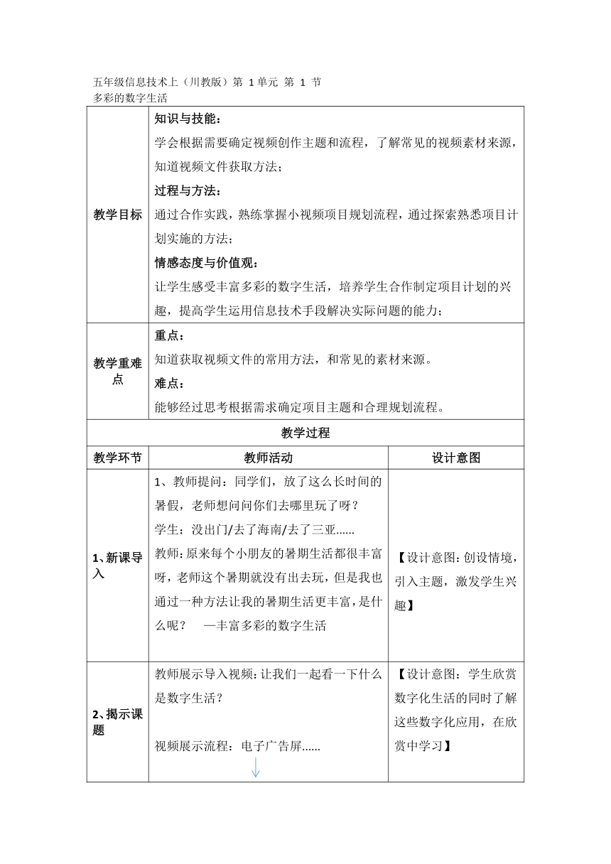 1.1多彩的数字生活（教案）五年级上册信息技术川教版