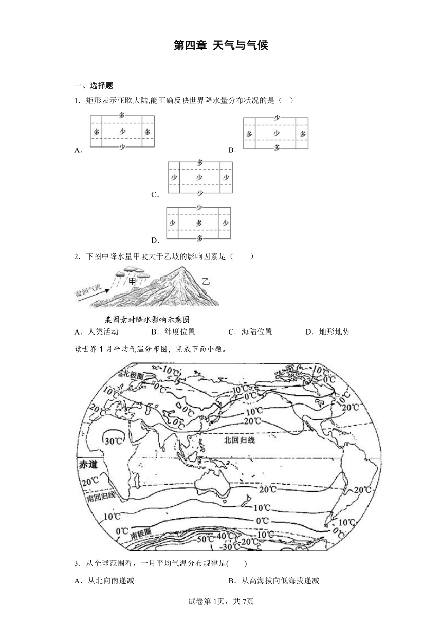 第四章 天气与气候 练习-2022-2023学年粤教版七年级地理上册 （含答案）