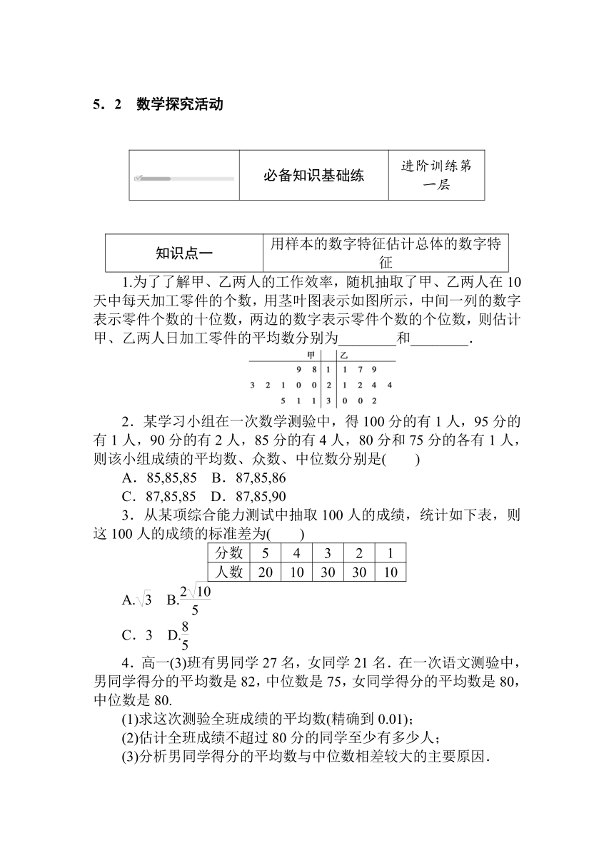 人教B版（2019）高中数学 必修第二册同步训练 5.2　数学探究活动word版含答案