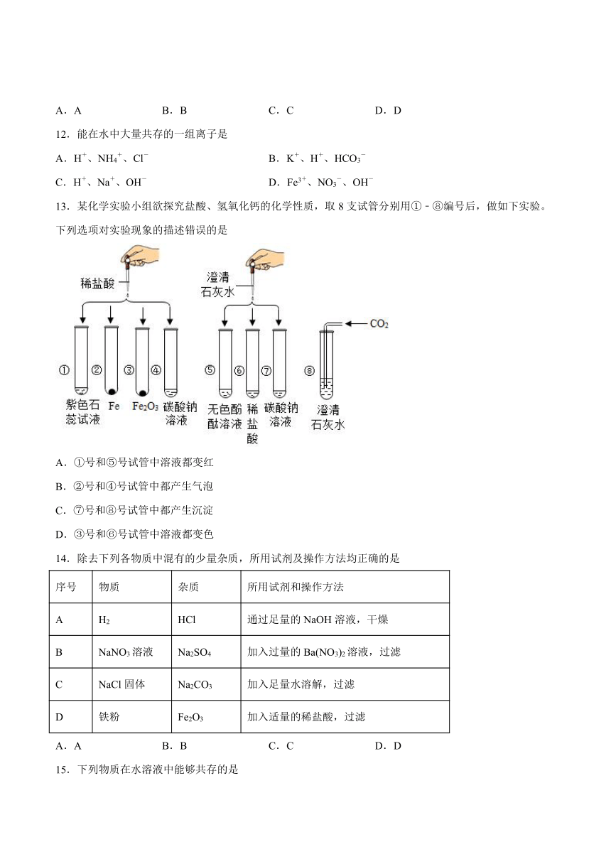 12.2盐的性质-2021-2022学年九年级化学京改版（2013）下册（word版含解析）