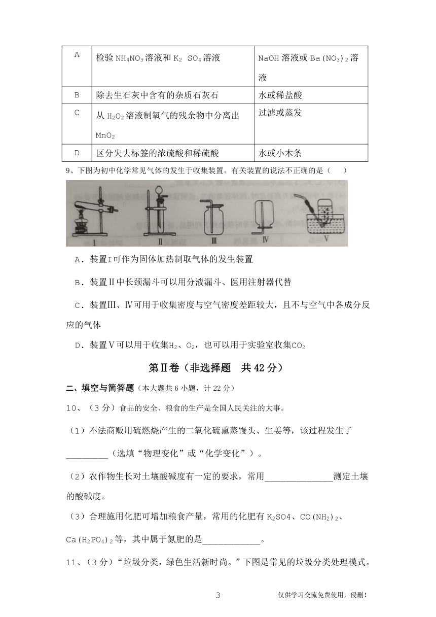 陕西省渭南市临渭区2019～2020学年中考模拟训练（一）化学（有答案）