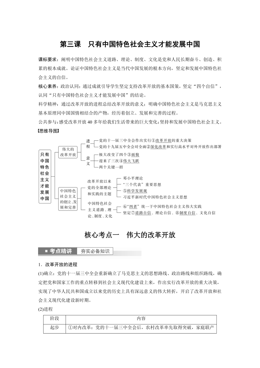 2023年江苏高考思想政治大一轮复习必修1 第三课 只有中国特色社会主义才能发展中国（学案+课时精练 word版含解析）