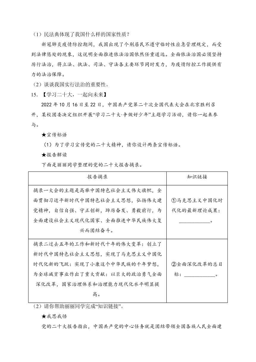 贵州省普通中学2022-2023学年八年级下学期期中道德与法治试卷(含解析)