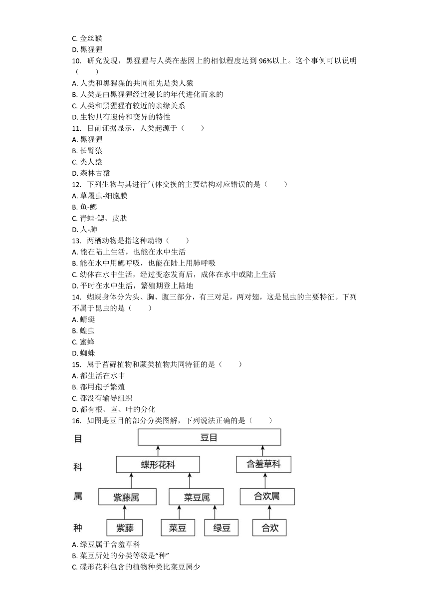 生物北师大版八年级下册 第七单元 生命的演化 单元习题（word版含解析）