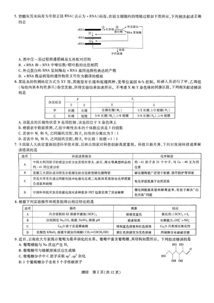 2023届山西省运城市5月高三第三次模拟调研测试理综试卷（PDF版含答案）