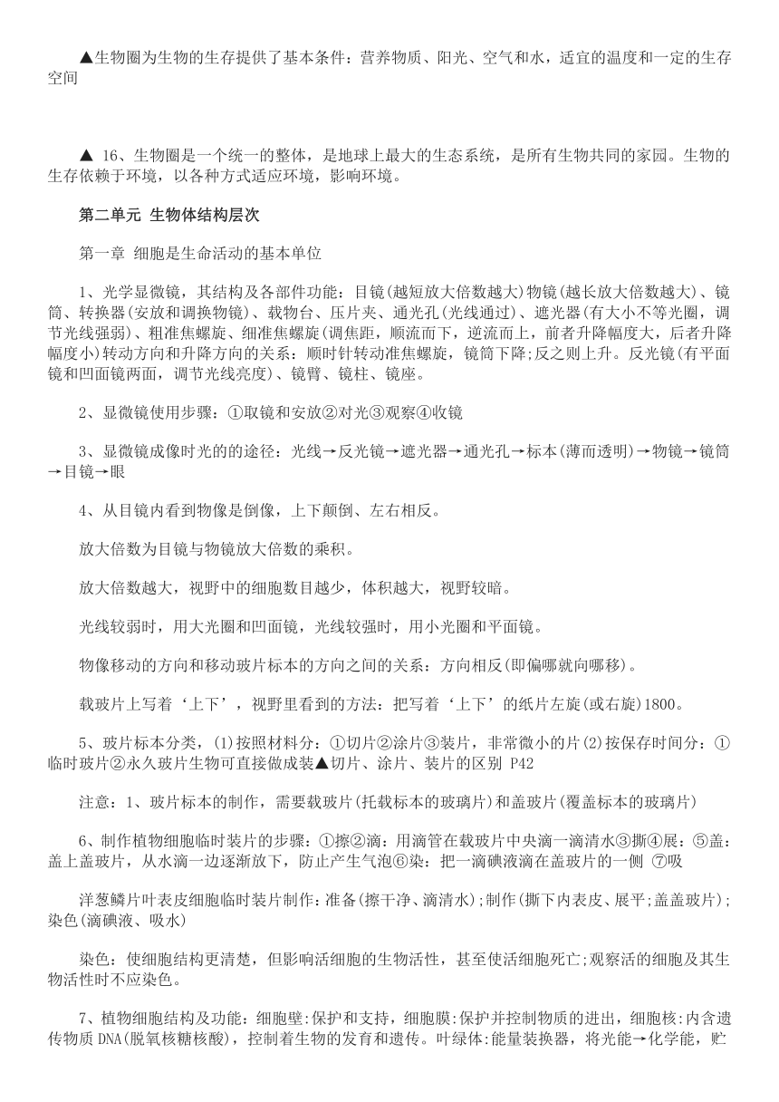 人教版 七年级上册生物知识点