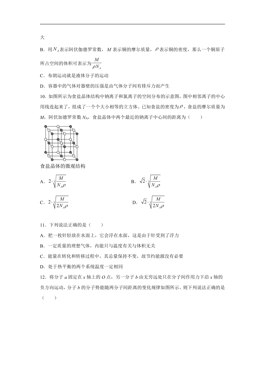 2021-2022学年鲁科版（2019）选择性必修第三册 1.1分子动理论的基本观点 课时练（word解析版）