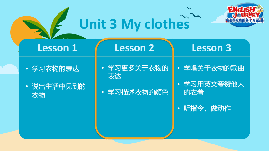 海南国际旅游岛少儿英语一年级（下）Unit 3 My clothes lesson 2 课件（24张PPT）