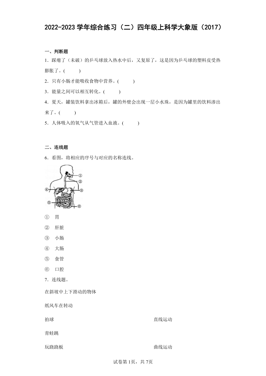 2022-2023学年大象版（2017秋）四年级上科学综合练习（二）（含答案）