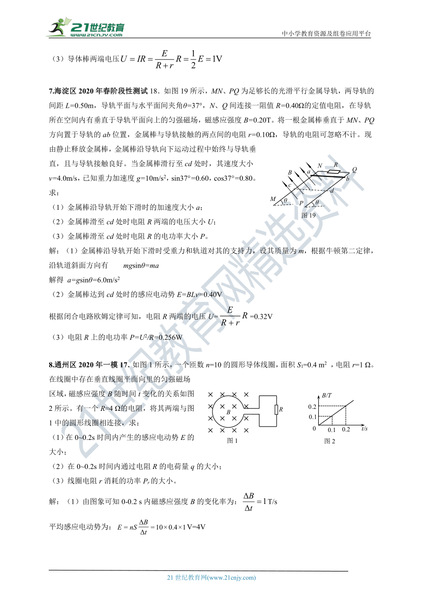 北京市2011-2020年高考物理专项分类汇编之7—电磁感应（解析卷）