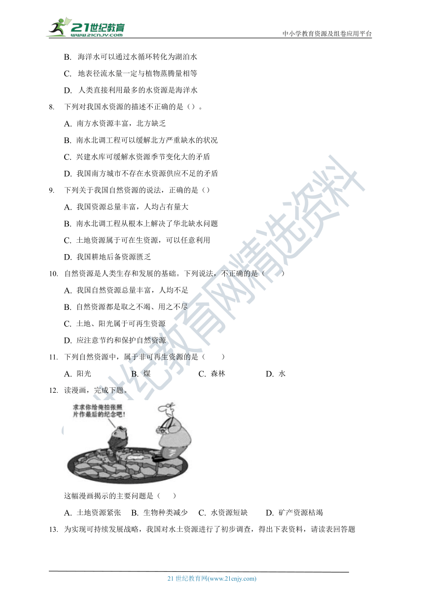 第4章第一节水资源及其开发利用同步练习（Word版含解析）