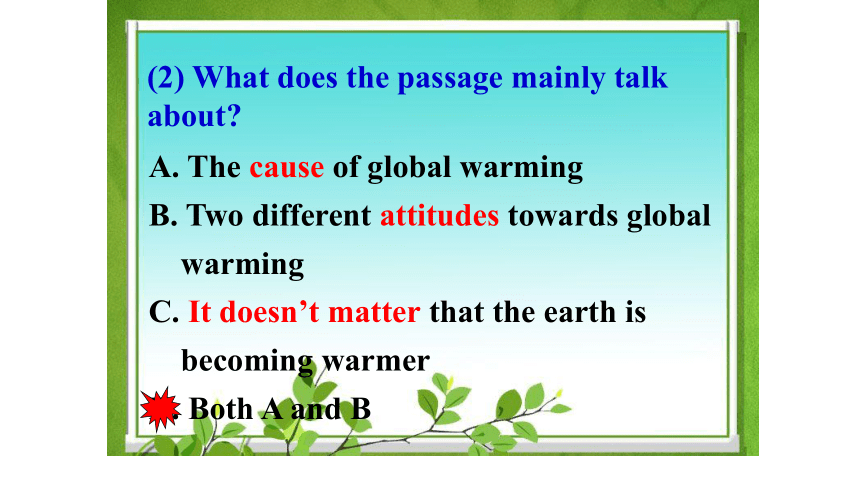 人教版高中英语选修六Unit4 Global Warming Reading课件(21张ppt)