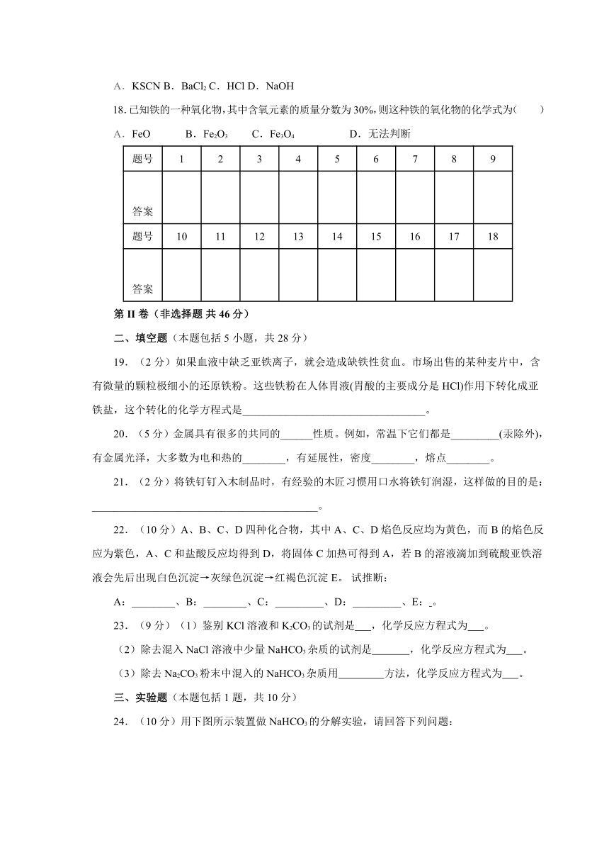 人教版（中职）化学通用类 第一单元 常见金属元素及其应用 单元测评（含答案）