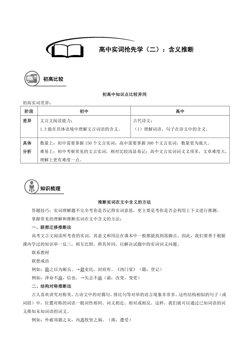 2021年暑假初中升高中高一语文衔接班学案：07-高中实词抢先学（二）：含义推断（含答案）