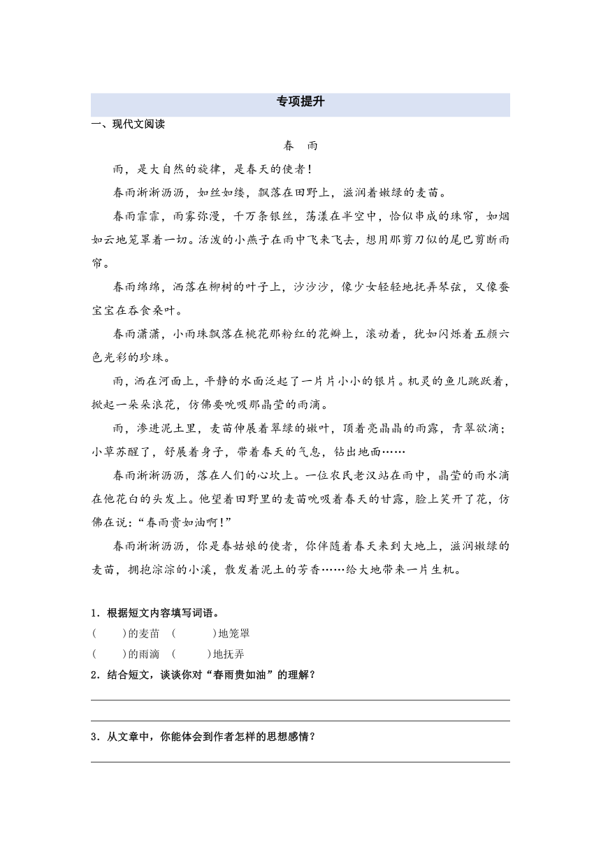 2023年二升三语文暑期阅读专项提升专题13.体会文章的思想感情