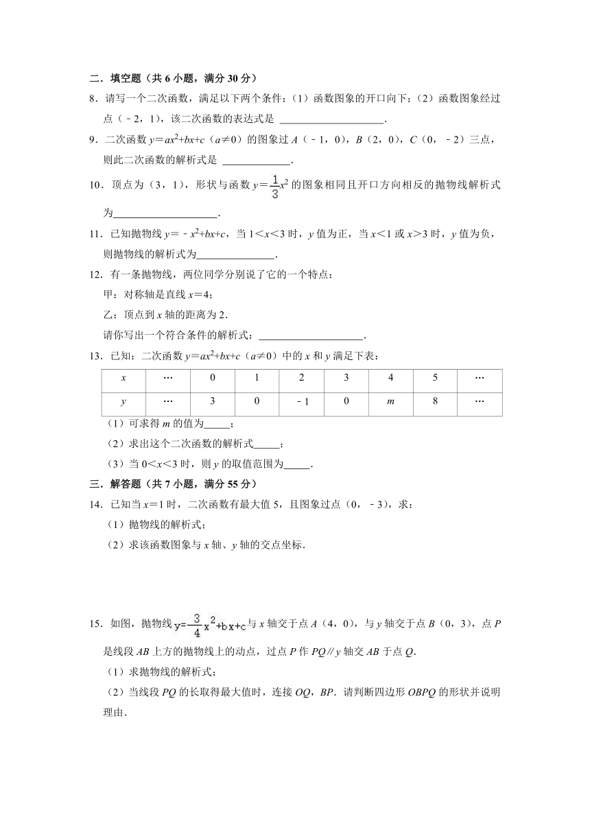 2021-2022学年鲁教版（五四制）九年级数学上册3.5确定二次函数的表达式 同步测评（word解析版）