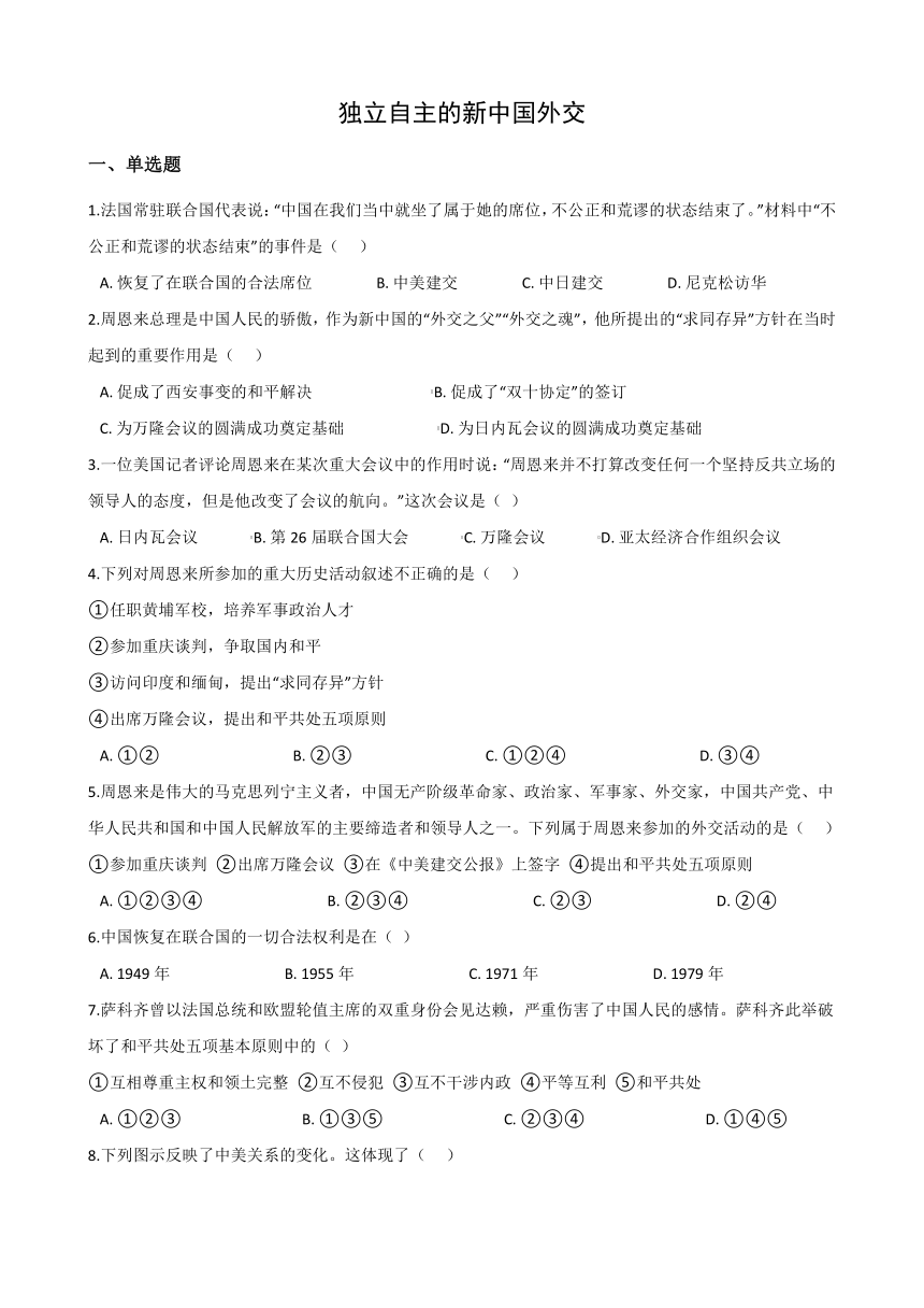 6.6独立自主的新中国外交 同步练习(含答案)