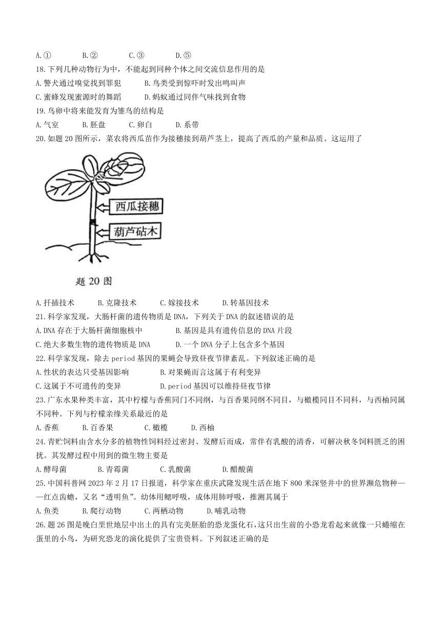 2023年广东省中山市万阅百校联盟中考三模生物试题(含答案)