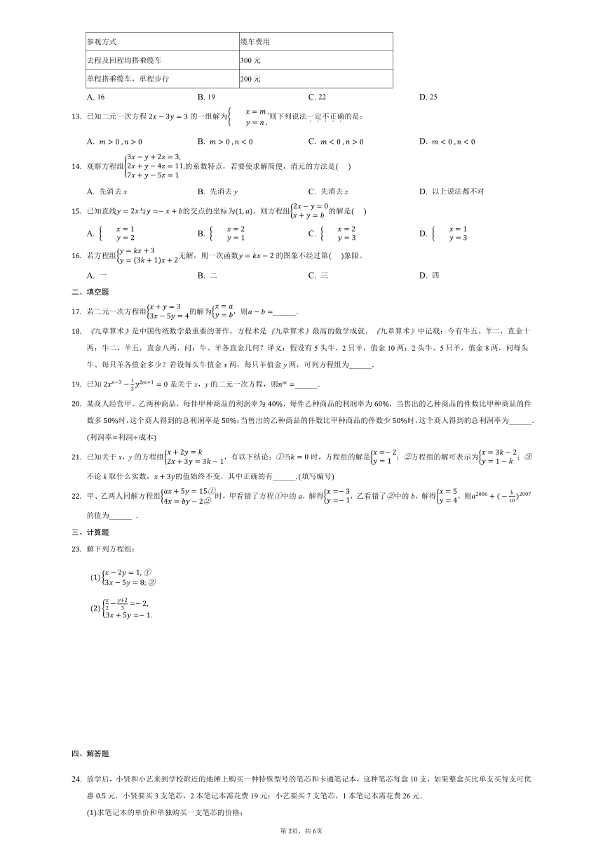 2020—2021学年鲁教版（五四制）七年级下册第七章--二元一次方程组  同步测试（word版含答案吗）