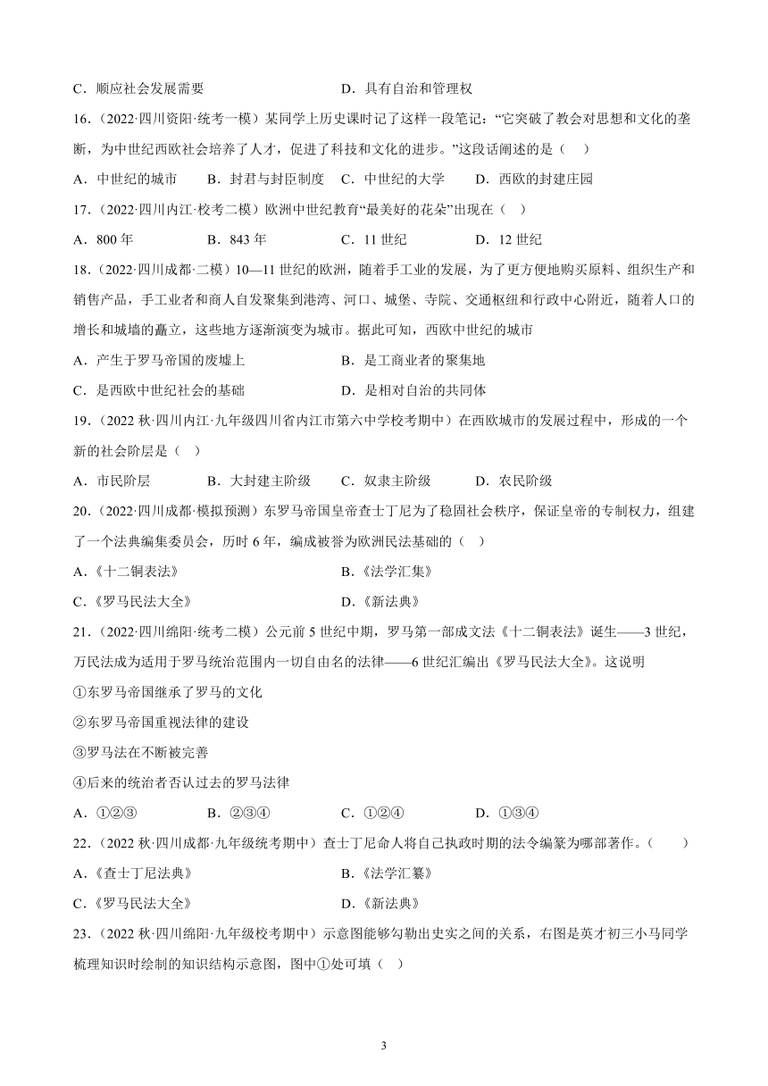 四川省2023年中考备考历史一轮复习封建时代的欧洲 练习题（含解析）