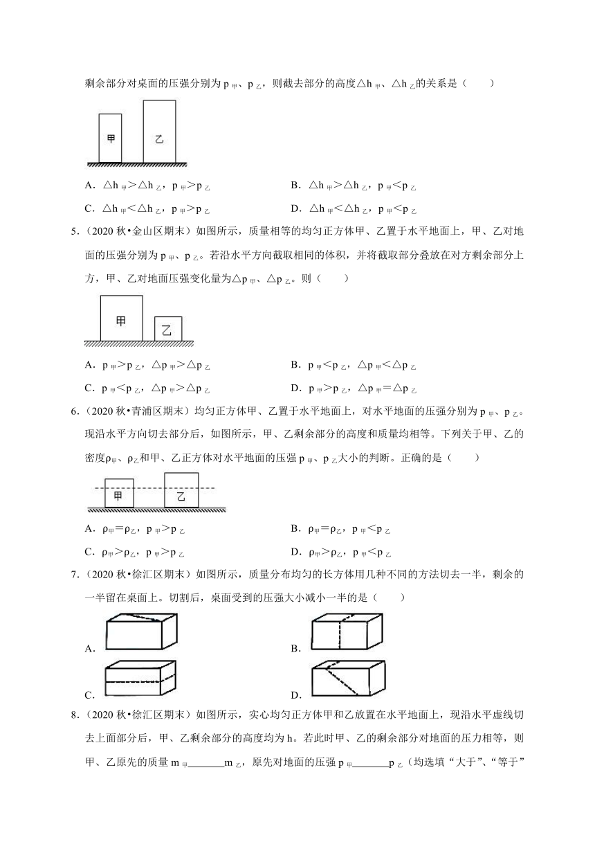 专题五：固体压强比较  检测—2020-2021学年人教版八年级物理下册重点专题复习（含答案）